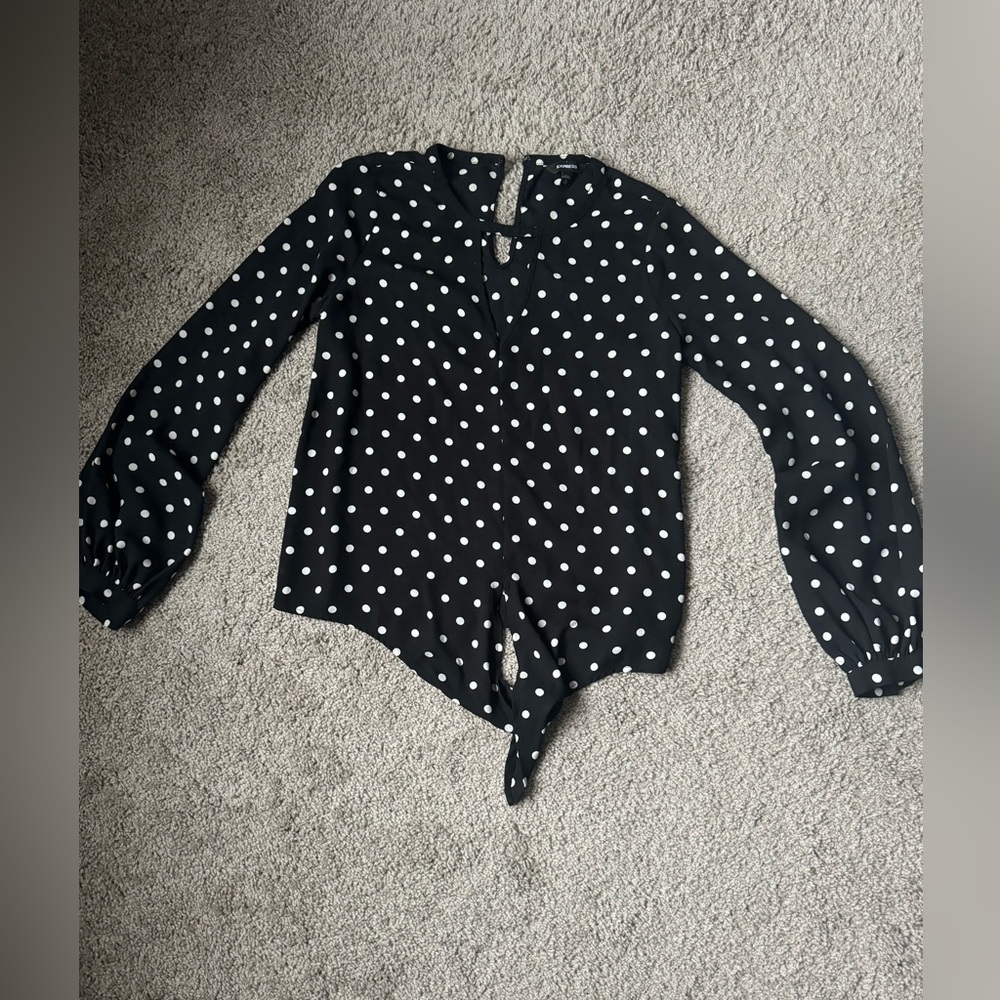 Express black and white polka dot blouse